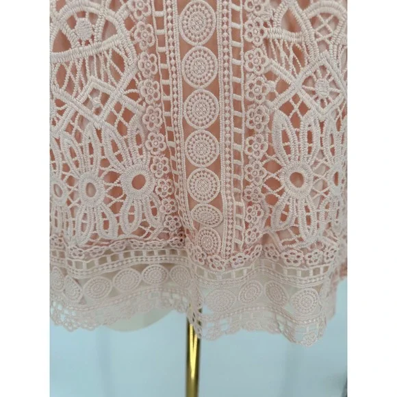 Ultra Pink Lace Sheer Blouse Long Sleeve Round‎ Neck Women's Size M - Picture 3 of 7